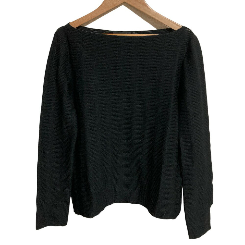 【中古】美品 EMPORIO ARMANI エンポリオアルマーニ ストレッチ ボートネック ニットブラウス プルオーバー サイズ42 ブラック レディース Luxs ブランド古着のリュクス