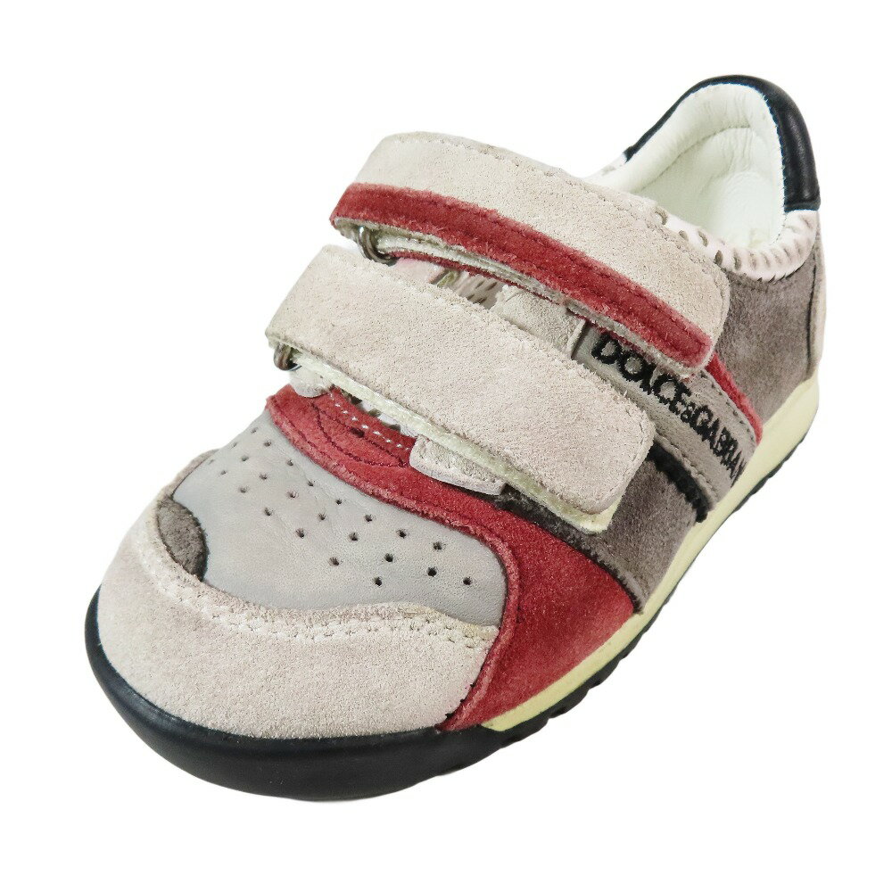 【中古】新品同様 DOLCE&GABBANA ドルチェアンドガッバーナ 子供靴 ローカット スニーカー シューズ ベルクロ スエード レザー 24 グレー キッズ Luxs ブランド古着のリュクス