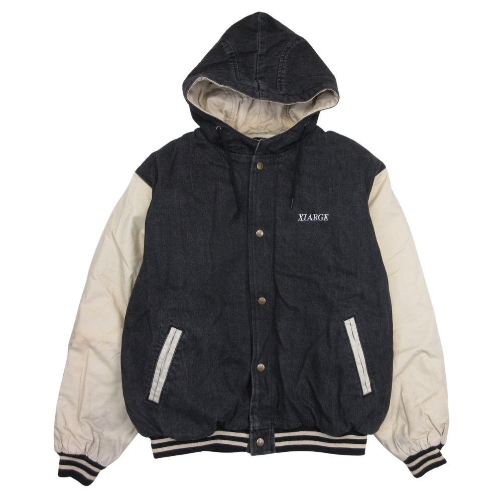 【中古】良品 XLARGE エクストララージ フーデッド デニム スタジアムジャケット スタジャン ブルゾン アウター M グレー ベージュ メンズ Luxs ブランド古着のリュクス(4)