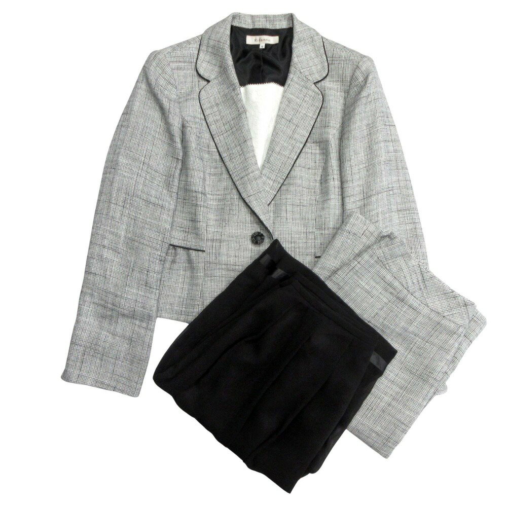 【中古】美品 RIFANNE リファンネ 東京ソワール 3点セット スカート スーツ ジャケット レース 4WAY セレモニー 入学 パイピング ラメ 13AR レディース Luxs ブランド古着のリュクス