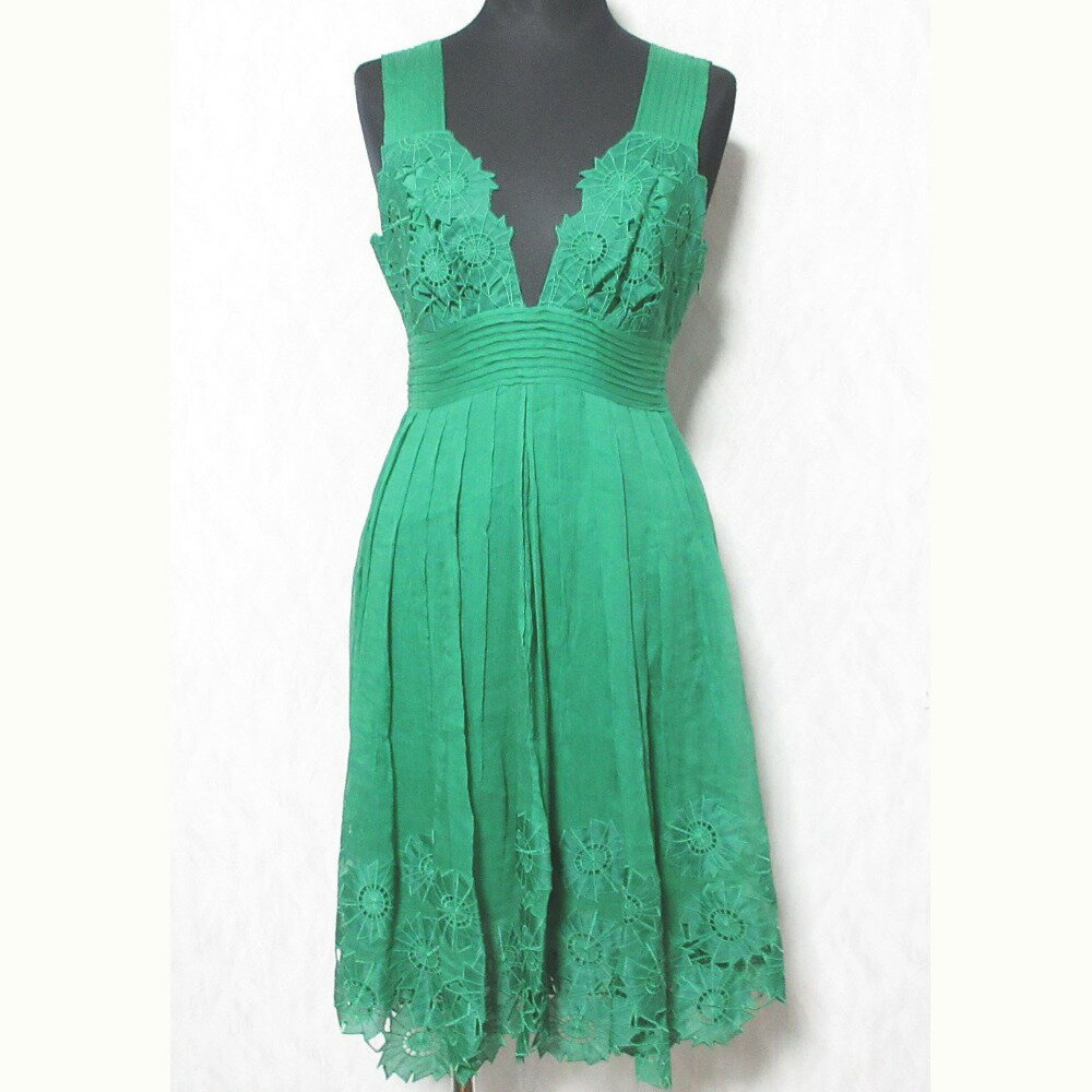 【中古】未使用 Catherine Malandrino キャサリンマランドリーノ basil エンブロイダリー シルクドレス..