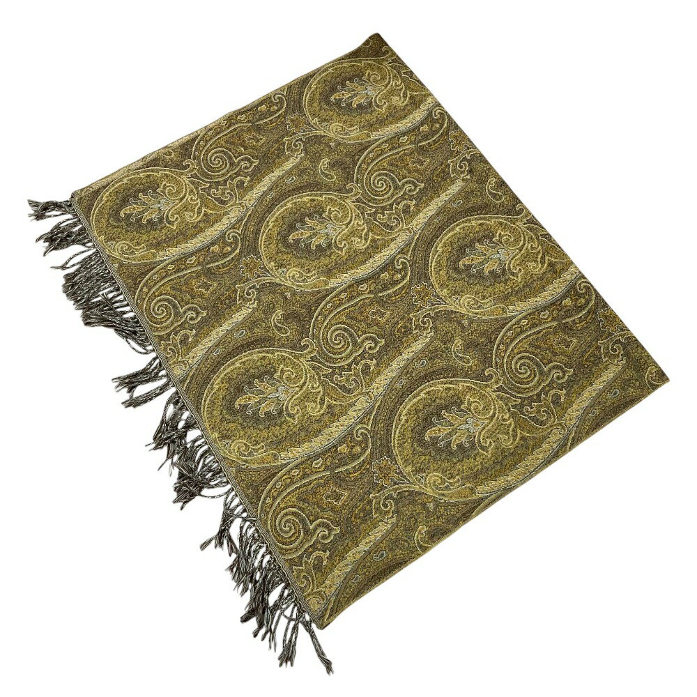 【中古】美品 ETRO エトロ ペイズリーエンブロイダリー フリンジ マフラー ストール ベージュ メンズ ..