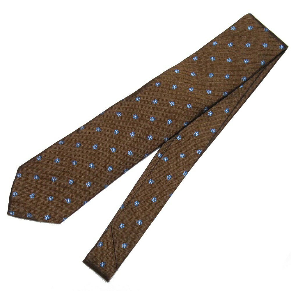 【中古】未使用 LUIGI BORRELLI ルイジボレッリ 小紋柄 シルク ネクタイ レギュラータイ ブラウン メンズ Luxs ブランド古着のリュクス