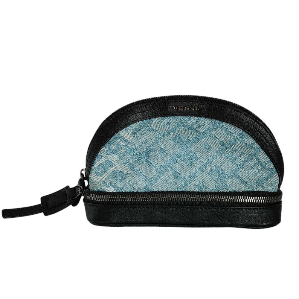 【中古】美品 DIESEL ディーゼル ロゴ デニム 化粧ポーチ コスメポーチ ライトブルー レディース Luxs ブランド古着のリュクス(4.0)