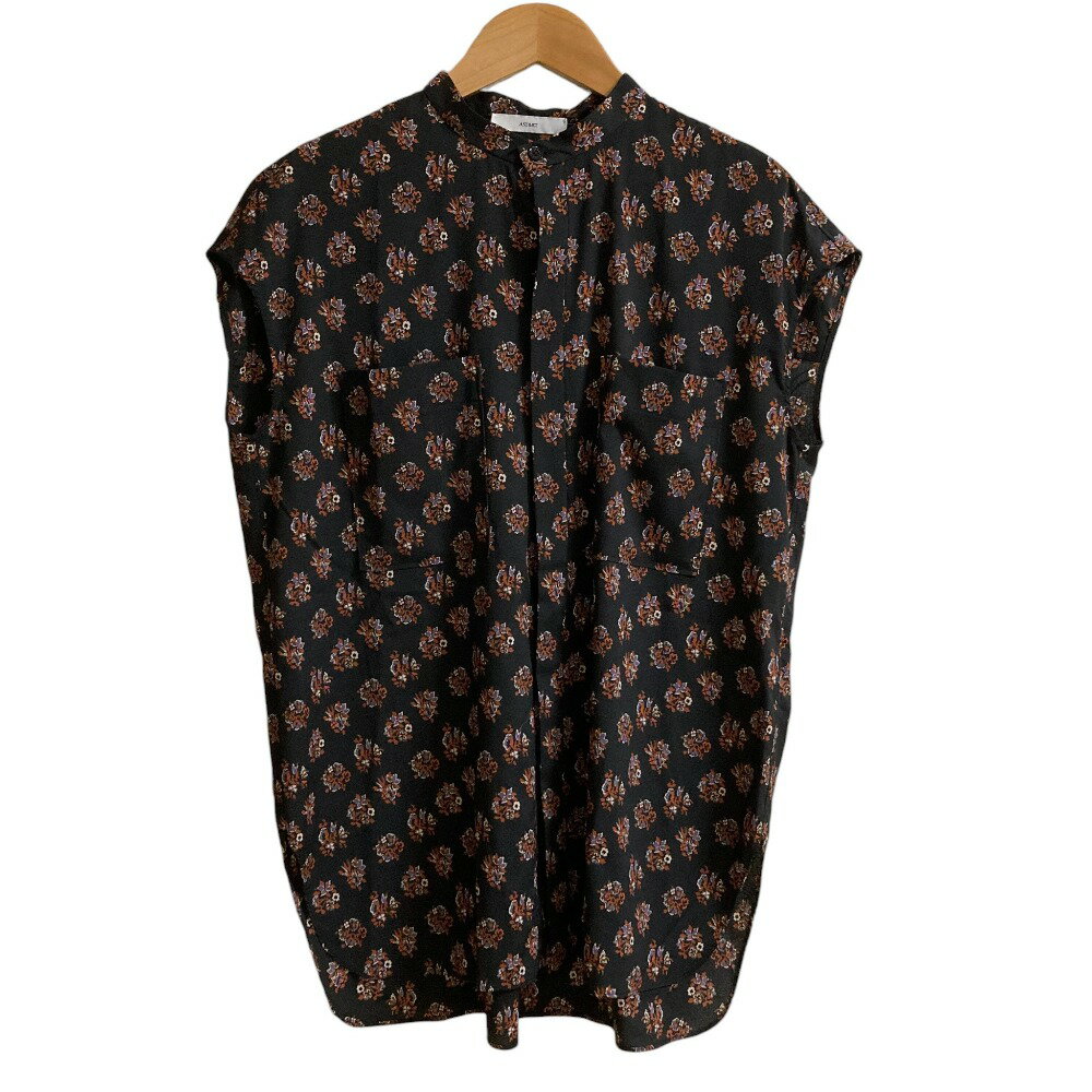 【中古】美品 ASTRAET アストラット コモン 2ポケット スタンドカラーブラウス ノースリーブ シャツ ブ..