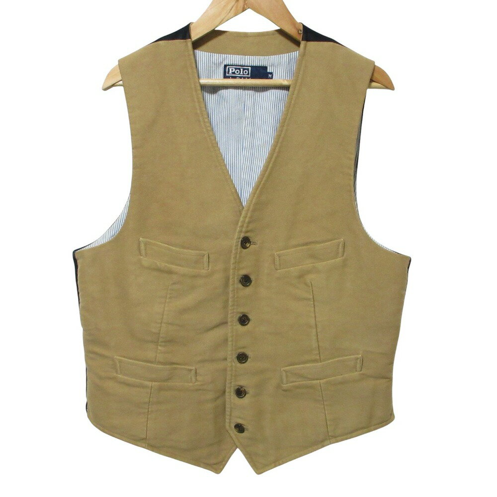 【中古】良品 Polo by Ralph Lauren ポロバイラルフローレン バイカラー ジレ ベスト M ベージュ ブラ..