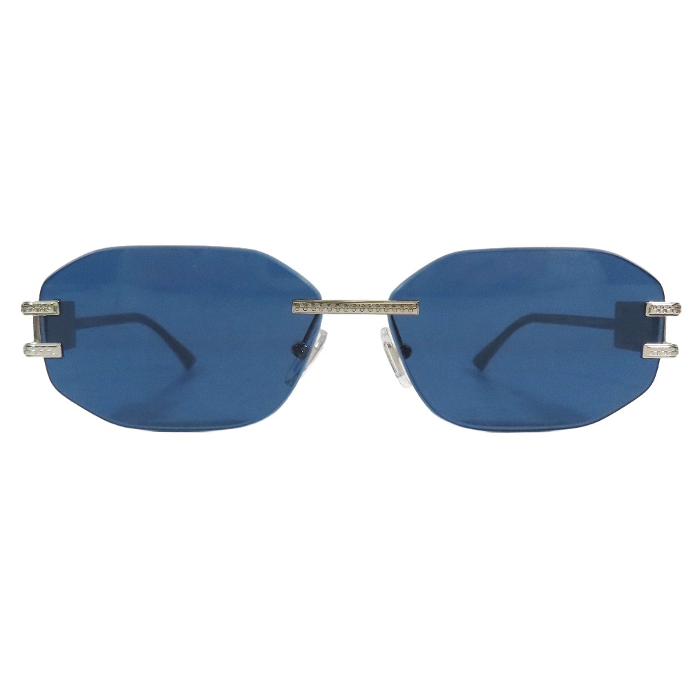 【中古】新品同様 VERSACE ヴェルサーチ 2274 ロゴプレートテンプル サングラス アイウェア リムレス メタル 58□13-140 シルバー ブルー メンズ レディース Luxs ブランド古着のリュクス