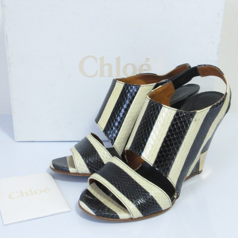 【中古】良品 Chloe クロエ ウェッジソール サンダル サイズ35.5 23cm相当 ホワイト ブラック レディー..
