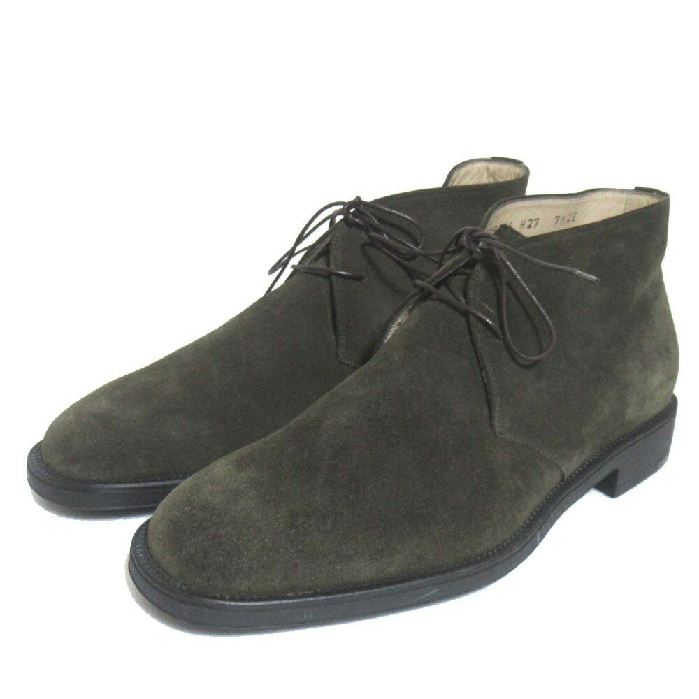 【中古】未使用 Salvatore Ferragamo サルヴァトーレフェラガモ スエード チャッカブーツ サイズ7.5 2E 25.5cm相当 カーキ メンズ Luxs ブランド古着のリュクス