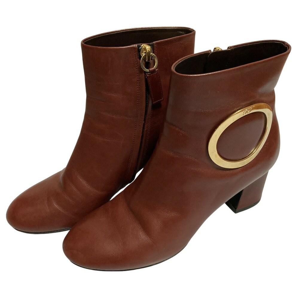 【中古】良品 Roger Vivier ロジェヴィヴィエ サークルモチーフ レザー ショートブーツ ブーティ サイ..