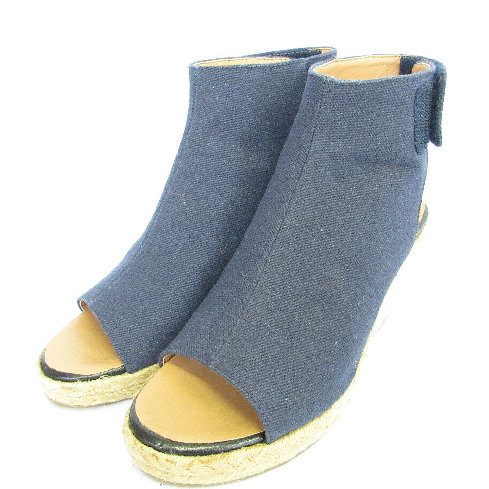 【中古】未使用 L'EQUIPE YOSHIE INABA レキップ ヨシエイナバ エスパドリーユ サンダル サイズS 22.5cm相当 ネイビー ナチュラル レディース Luxs ブランド古着のリュクス