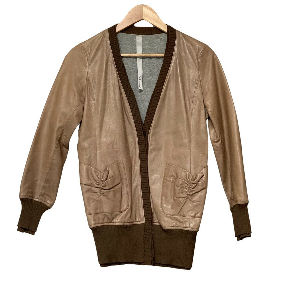 【中古】美品 Rennat レナート ニットコンビ ラムレザー カーディガン ジャケット サイズ2 ベージュ レディース Luxs ブランド古着のリュクス