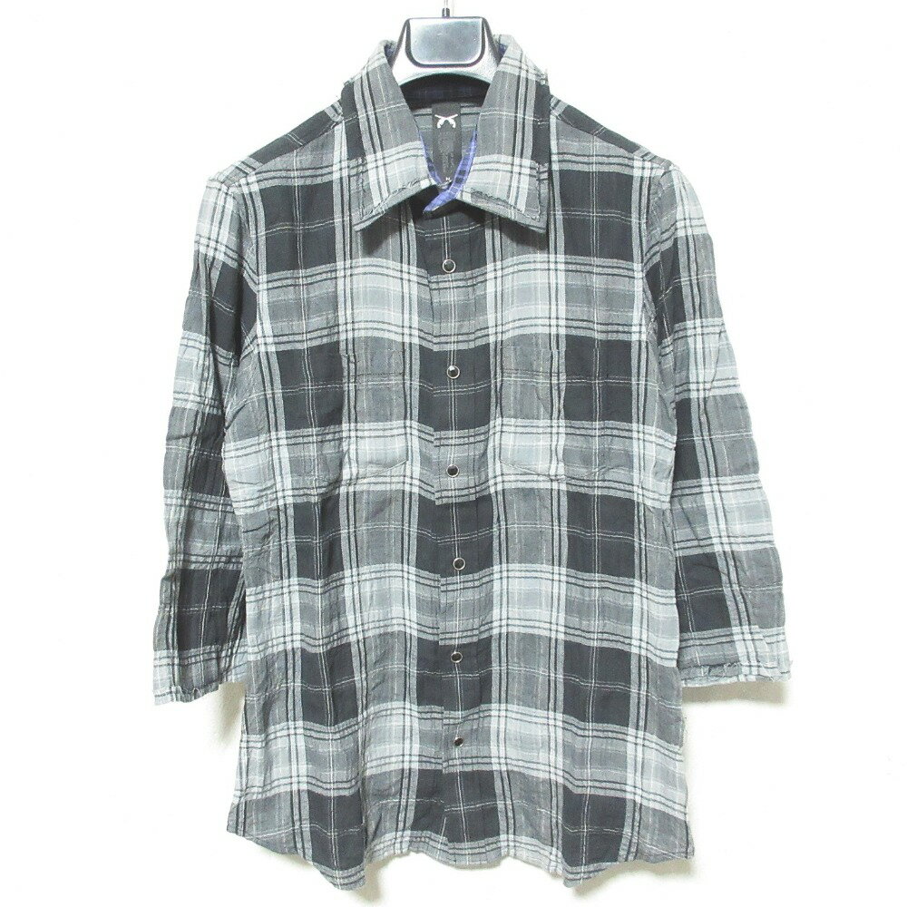 【中古】良品 roar ロアー 2丁拳銃 チェック ハーフスリーブシャツ 08SRS-15A サイズ2 ブラック グレー..