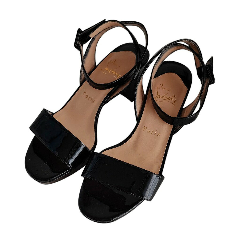 【中古】良品 Christian Louboutin クリスチャンルブタン パテントレザー アンクルクロスストラップ サ..