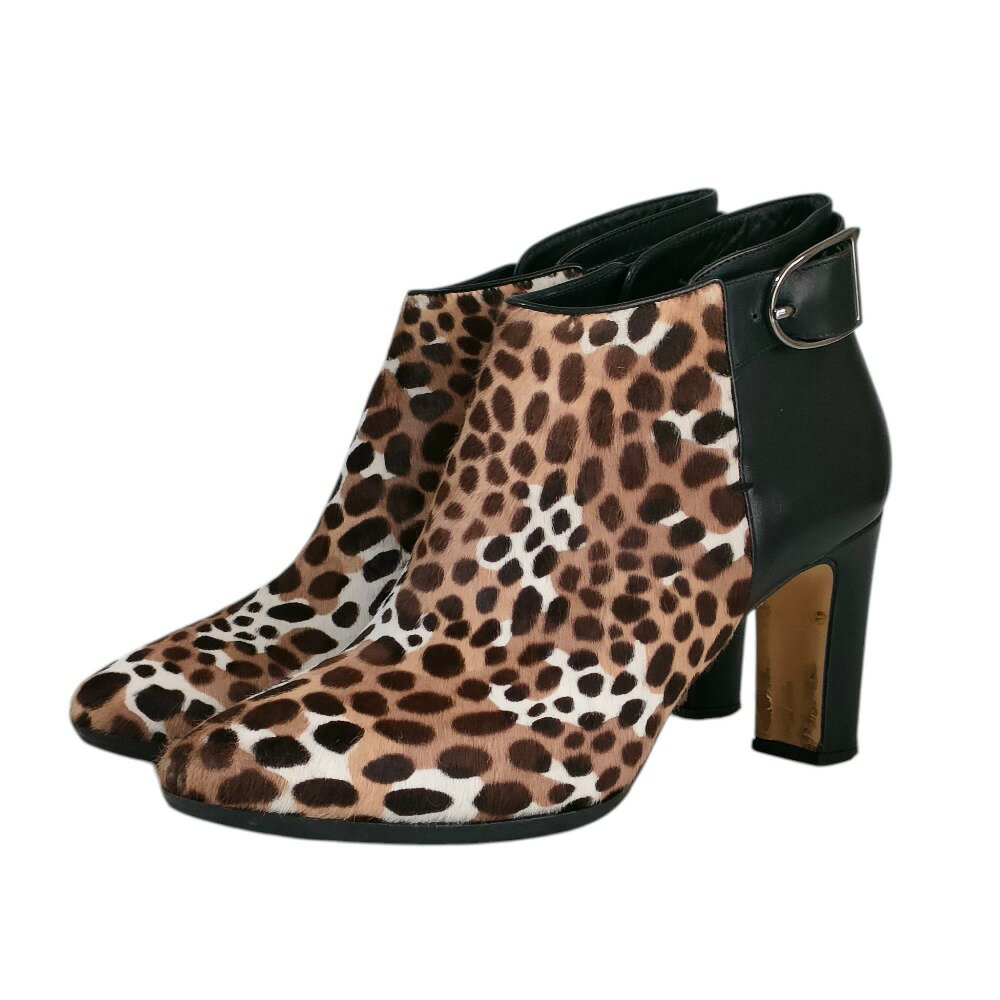 【中古】良品 Max Mara マックスマーラ ハラコ レザー アニマル柄 レオパード ショートブーティ シュー..