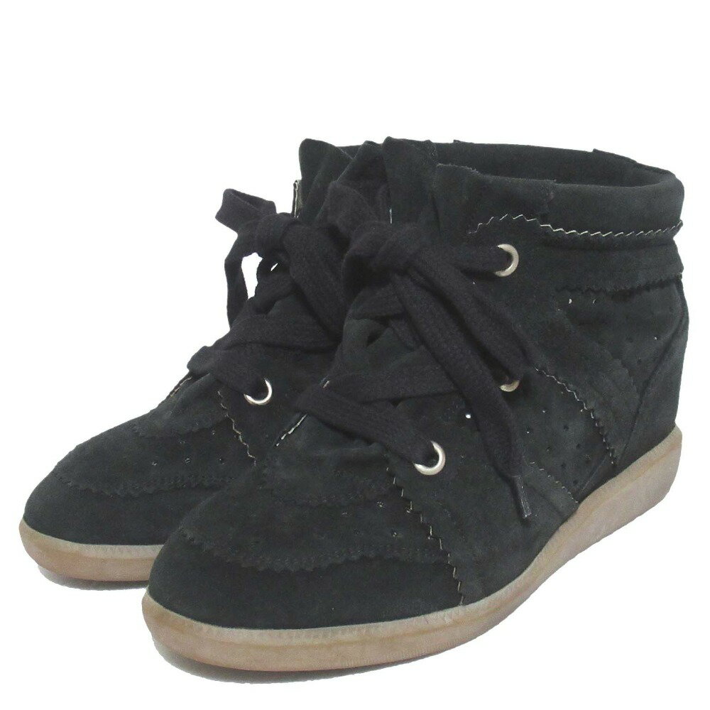 【中古】新品同様 ISABEL MARANT イザベルマラン スエード レザー ハイカット インヒール スニーカー サイズ38 25cm ブラック レディース 