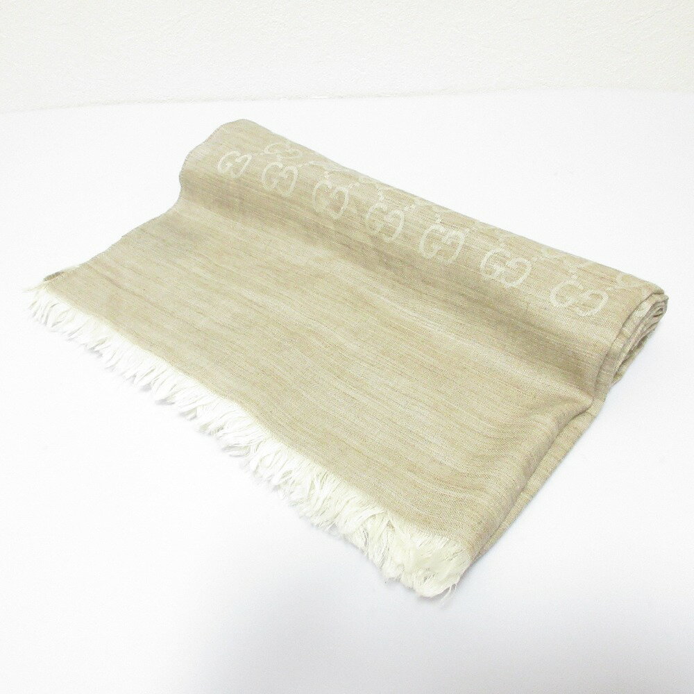 【中古】美品 GUCCI グッチ GG柄 ウール×シルク ストール マフラー サイズ70×20cm ベージュ レディース Luxs ブランド古着のリュクス