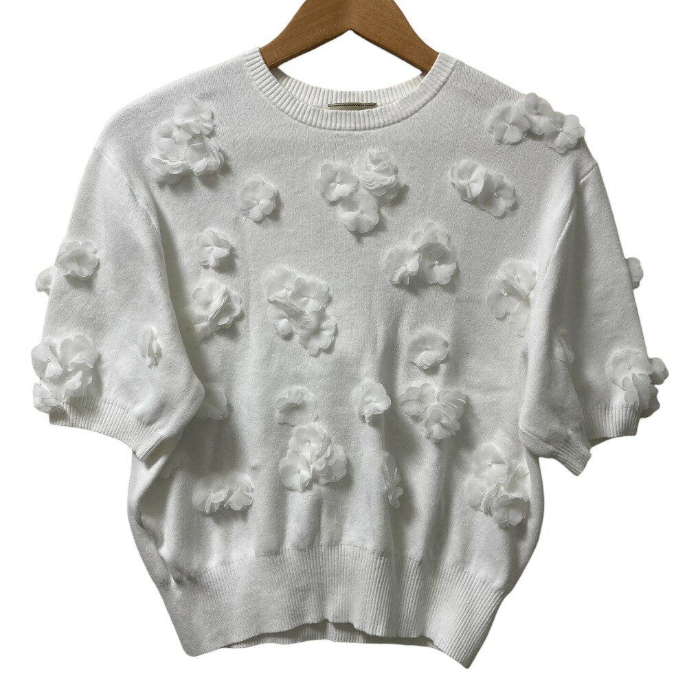 【中古】未使用 24SS UNITED ARROWS ユナイテッドアローズ 3Dフラワーモチーフショートスリーブニット サイズF ホワイト レディース Luxs ブランド古着のリュクス(4)