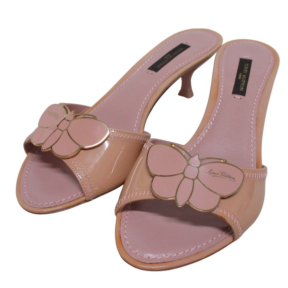 【中古】新品同様 LOUIS VUITTON ルイヴィトン バタフライモチーフ パテント ミュールサンダル 35 1/2 ..