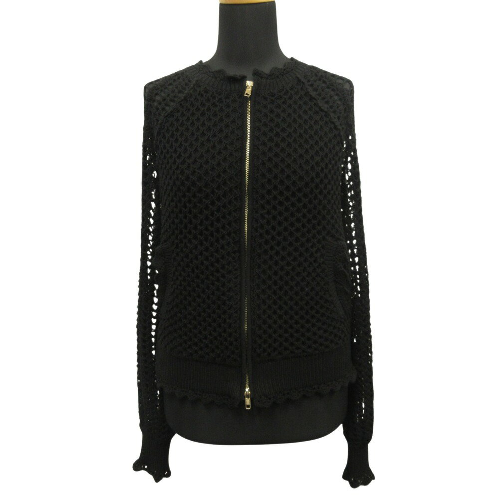 【中古】新品同様 TWINSET ツインセット メッシュ ニット ボンバー ジャケット ブルゾン フライト S 黒 ブラック レディース Luxs ブランド古着のリュクス