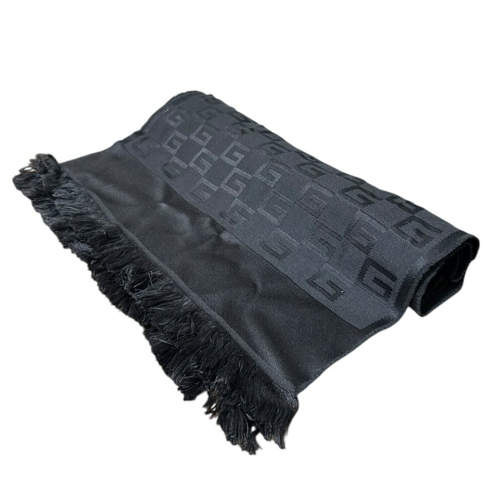 【中古】美品 GUCCI グッチ トムフォード期 ロゴ総柄 ストール ブラック メンズ レディース Luxs ブランド古着のリュクス