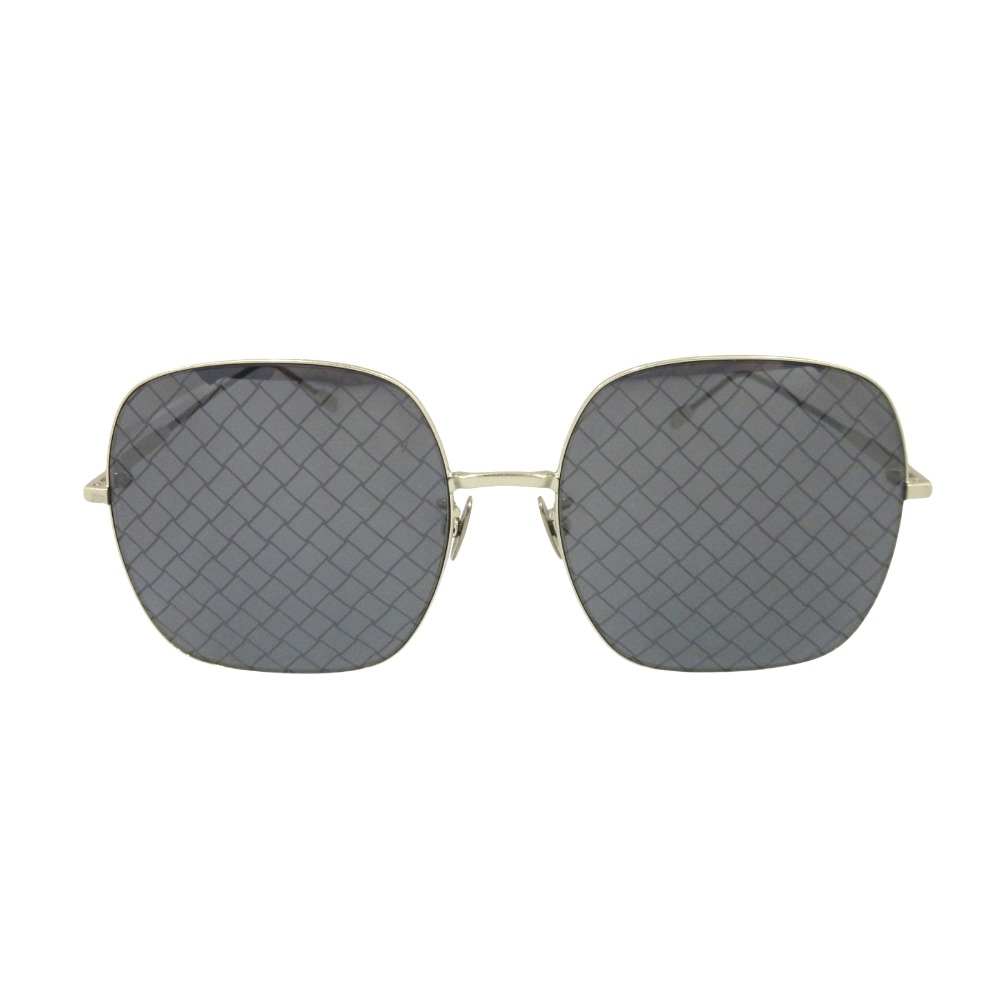 【中古】良品 BOTTEGA VENETA ボッテガヴェネタ イントレチャートレンズ サングラス スクエア アイウェア BV0202S ブラック シルバー ..
