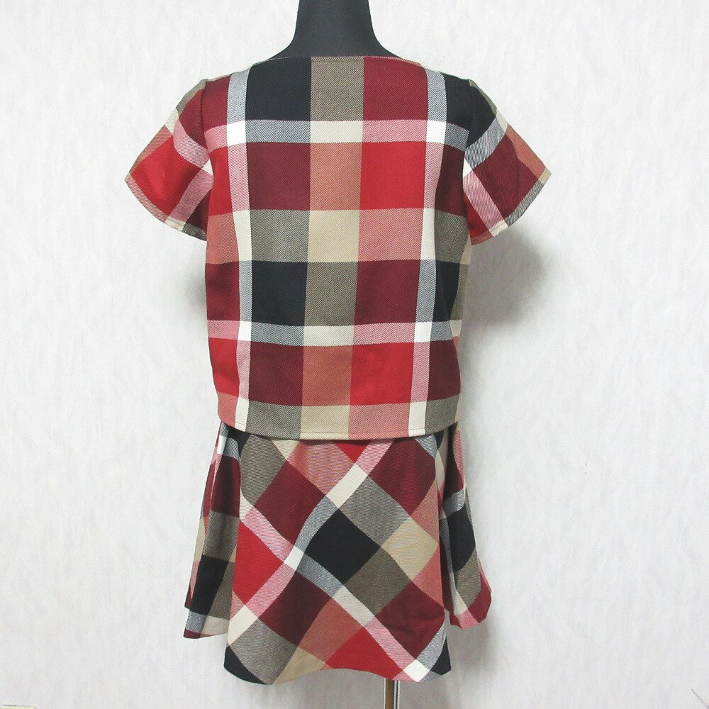 【中古】美品 BLUE LABEL CRESTBRIDGE ブルーレーベルクレストブリッジ チェック ウール100％ ショートスリーブ ワンピース 36 レッド レディース Luxs ブランド古着のリュクス