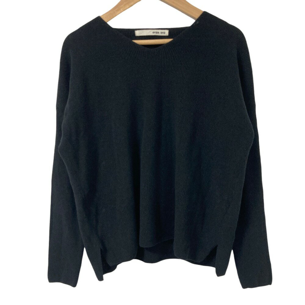 美品 24SS evam eva エヴァムエヴァ linen pullover ショートスリーブ ニットトップス カットソー E241K202 M ブラック レディース 古着 中古 USED 中古・古着通販】evam eva (エヴァムエヴァ) linen silk pullover evam