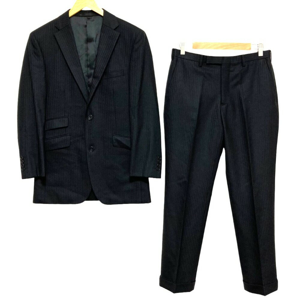 【中古】美品 BURBERRY バーバリーブラックレーベル シャドーストライプ テーラードジャケット スラックスパンツ スーツ サイズ38R ブラック メンズ Luxs ブランド古着のリュクス