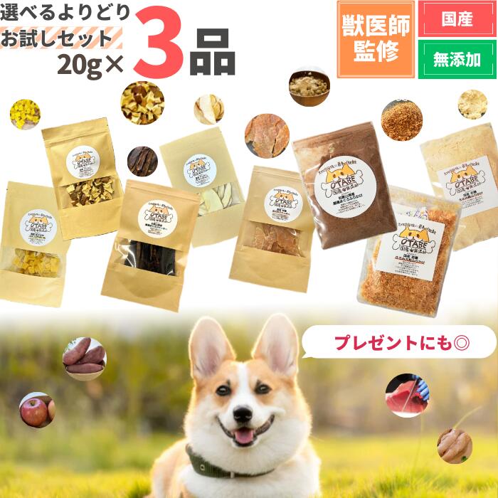 【獣医師監修】送料無料 無添加 国産 犬 おやつ 食べ比べ 20g×3袋 お試し セット プレゼント まぐろ ささみ りんご さつまいも ふりかけ ジャーキー トッピング 鶏 魚 ペット 犬のおやつ 犬用おやつ ペットフード ペットのおやつ