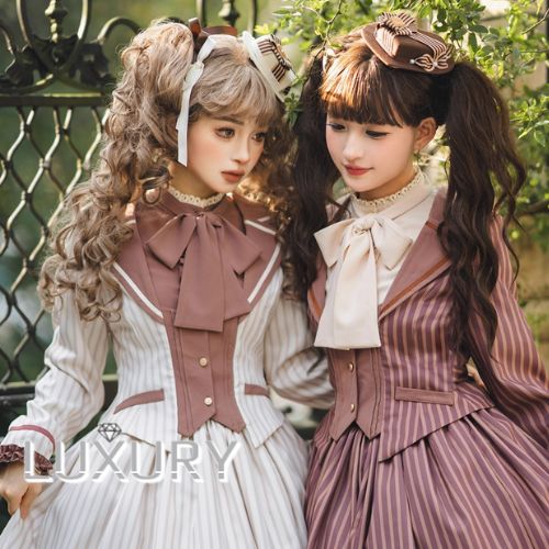 【納期40日】クラシカルロリータ クラロリ ショートジャケット のみ ストライプ チョコレート チョコ 長袖 レトロ 古風 スウィート 秋冬コーデ お茶会 デイリー イベント