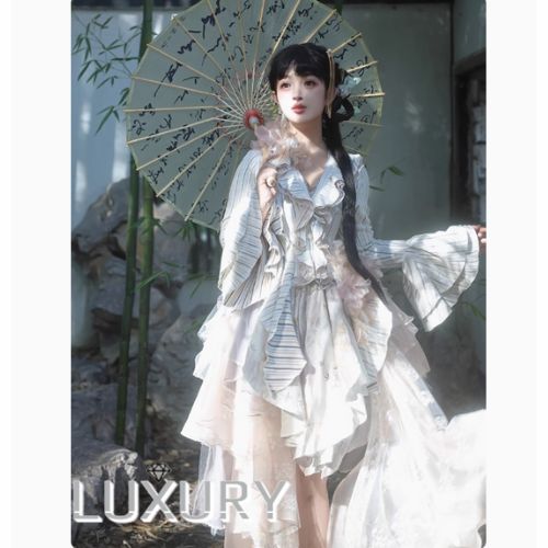クラシカルロリータ ジャンパースカート +ジャケット セット ストライプ ギャザー フリル シフォン 妖精 魔法使い ガーリー ゴージャス 春秋コーデ イベント 撮影 お茶会 クラシカルロリータ ジャンパースカート +ジャケット セット ストライプ ギャザー フリル シフォン 妖精 魔法使い ガーリー ゴージャス 春秋コーデ イベント 撮影 お茶会