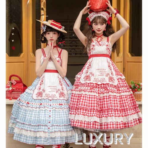 甘ロリ ロリータファッション ジャンパースカート のみ ひざ下丈 ミモレ丈 いちごバスケット お嬢様 童話風 ガーリー スウィート 夏コーデ お茶会 森 ピクニック 田園 甘ロリ ロリータファッション ジャンパースカート のみ ひざ下丈 ミモレ丈 いちごバスケット お嬢様 童話風 ガーリー スウィート 夏コーデ お茶会 森 ピクニック 田園