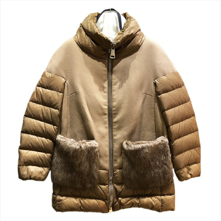 MONCLER モンクレール FAYRAC GIUBBOTTO 切替 ファー フェイラック ダウンジャケット レディース【A20934988210 57522】 size 00 ベージュ 中古品 本物 送料込み 送料無料