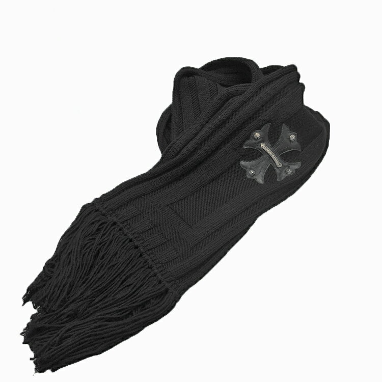 CHROME HEARTS CHプラスパッチ カシミヤ・マフラー ブラック クロスパッチ メンズ 中古品 本物 送料込み 送料無料!!