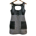 VERSACE ヴェルサーチェ ノースリーブ ミニドレス 【1003028】 背面ファスナー レディース ブラック グレー ツイード 切替しレザー size=X...