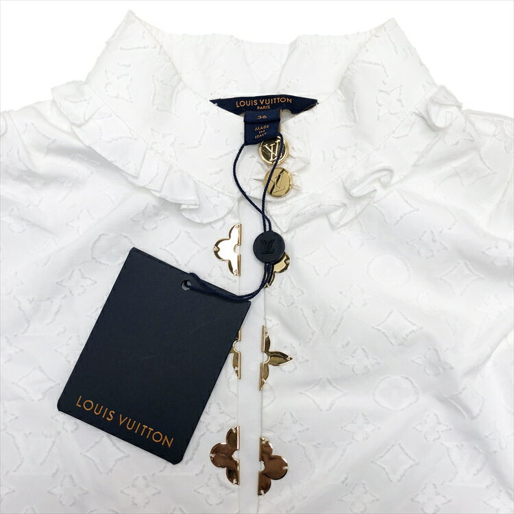 【中古】 未使用品 LOUIS VUITTON ルイヴィトン 19AW Monogram Frill Blouse White モノグラム フリルブラウス ホワイト（36 / 7 / Sサイズ） 1A5M05 / FHBL13AQV レディース 本物 送料込み!! 3