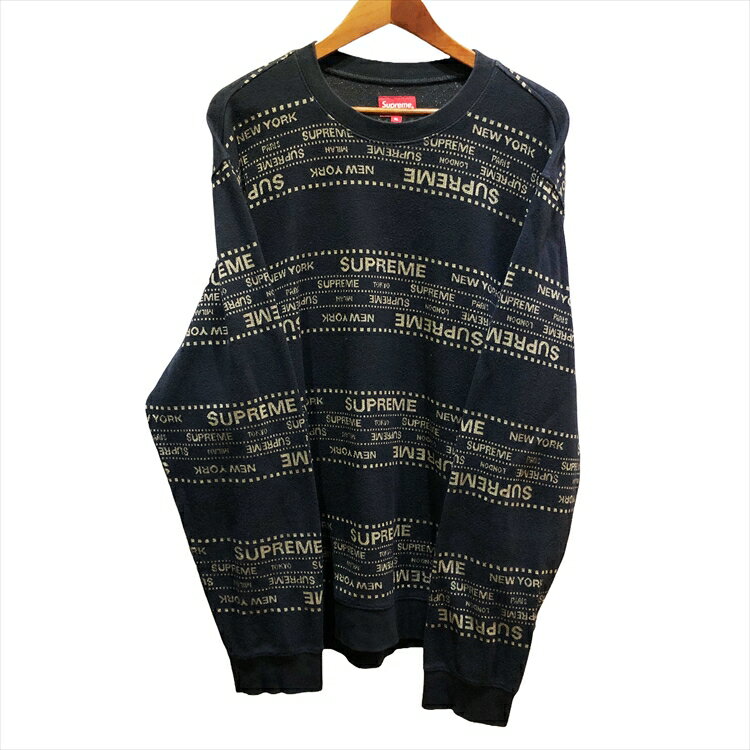 【中古】Supreme シュプリーム 19SS Metallic Jacquard Crewneck Knit Sweater Black メタリック ジャガード クルーネック ニットセーター ブラック size=XL 本物 送料込み!!