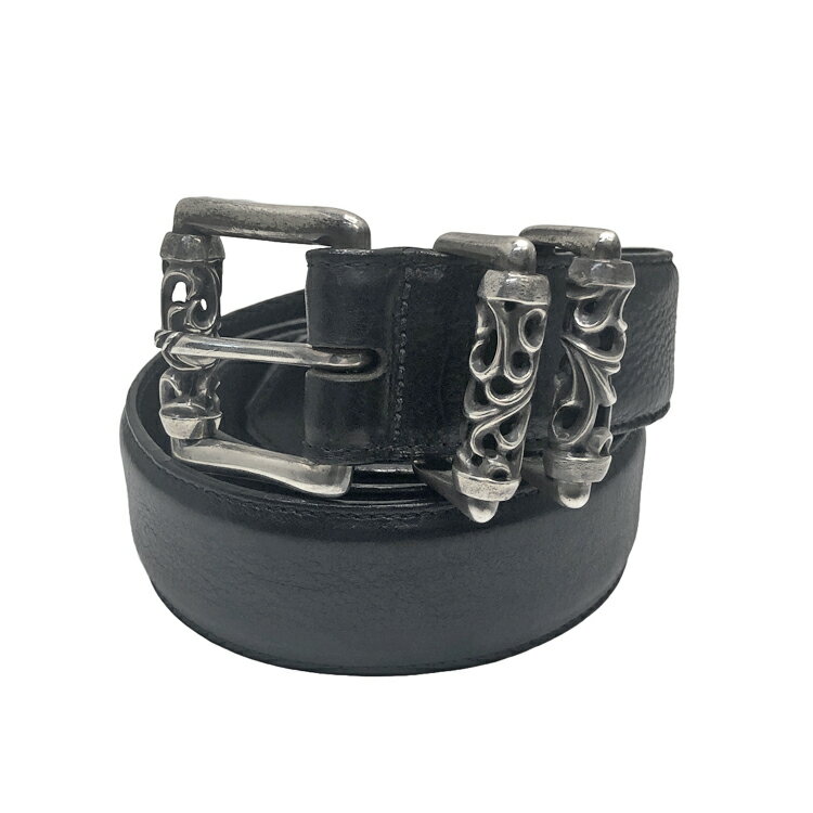 【中古】ChromeHearts クロムハーツ BLT ROLLER 3PC 3PC ローラー レザーベルト 1.5inch ブラック SV925 size=38inch シルバー 本物 送料込み!!