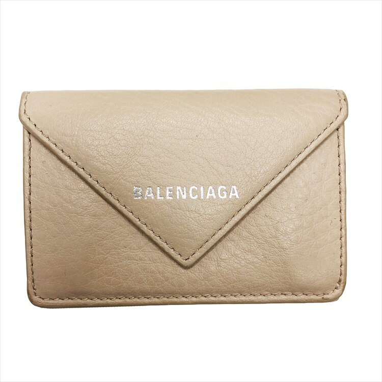 【中古】BALENCIAGA バレンシアガ PAPIER MINI ペーパー ミニ フラップトップ スナップ ミニウォレット コンパクトウォレット ミニ財布 レザー ベージュ 391446 本物 送料込み!!
