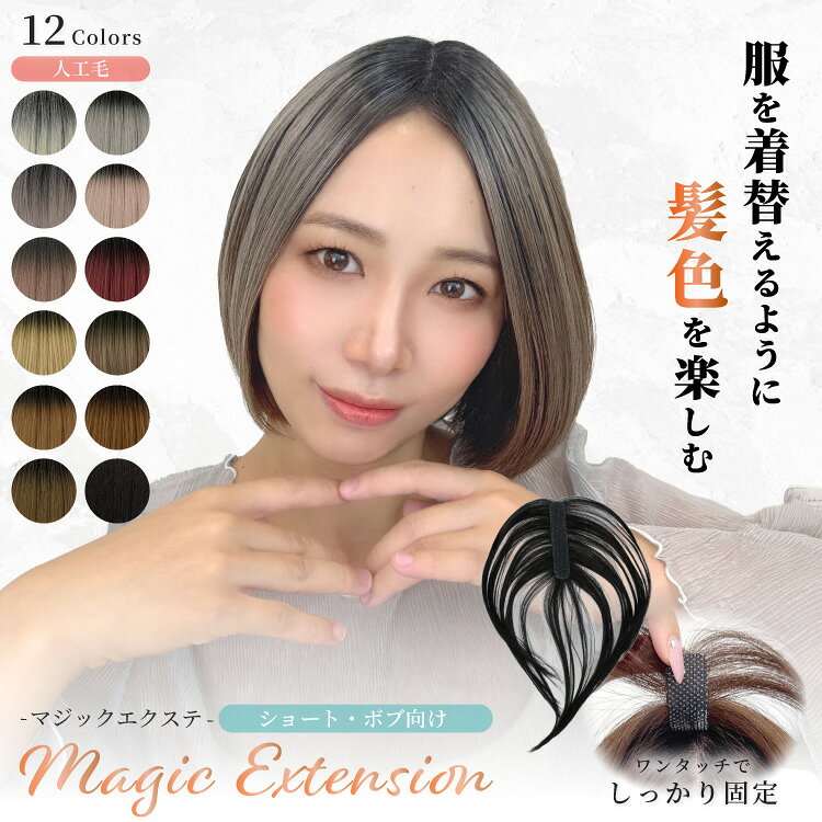 部分ウィッグ 頭頂部 白髪隠し ウィッグ 人工毛 ファイバー ショート ボブ 薄毛隠し 送料無料 「マジックエクステ ショート・ボブ向け [ahp031]」トップピース トップカバー ウイッグ ボリュームアップ レディース ヘアーピース テープ 面ファスナー