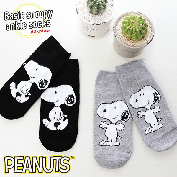 選べる2color♪【PEANUTS】ベーシックカラーの スヌーピー ソックス が登場☆SNOOPY レディース アンクル丈 靴下【TD】メール便選択で送料無料