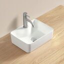 【4点商品セット】 洗面ボウル 小さい 手洗い器 置き型 410*310*130mm オシャレ 手洗いボウル 陶器 ホワイト 洗面器 蛇口 排水金具 セット D...