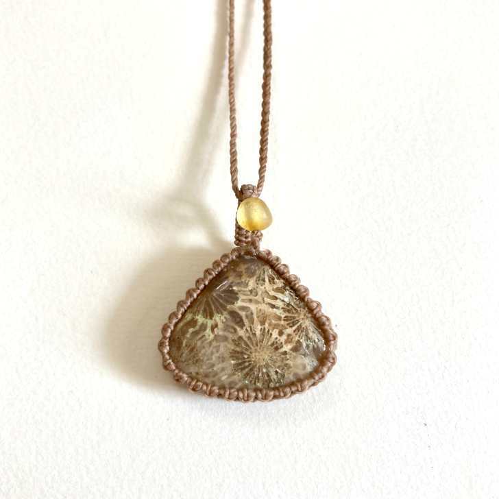 フォッシルコーラルペンダント珊瑚化...