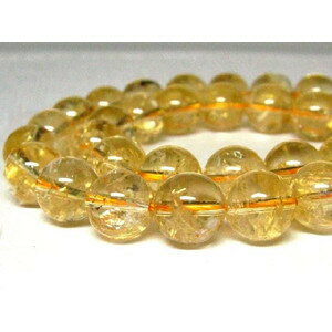 半連(20粒) 天然石ビーズ シトリン 10.0mm玉 AA 黄色水晶 丸玉 バラ売 穴空