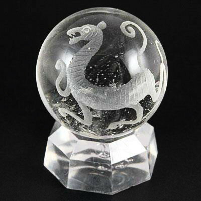  四神彫刻  水晶丸玉 50mm玉 白虎 彫り 四神相応 パワーストーン