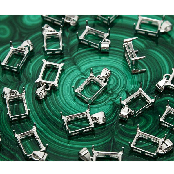 Rakuten - Silver925 ペンダント空枠 レクタングルファセットカット 8×6mm ロジウム 1個