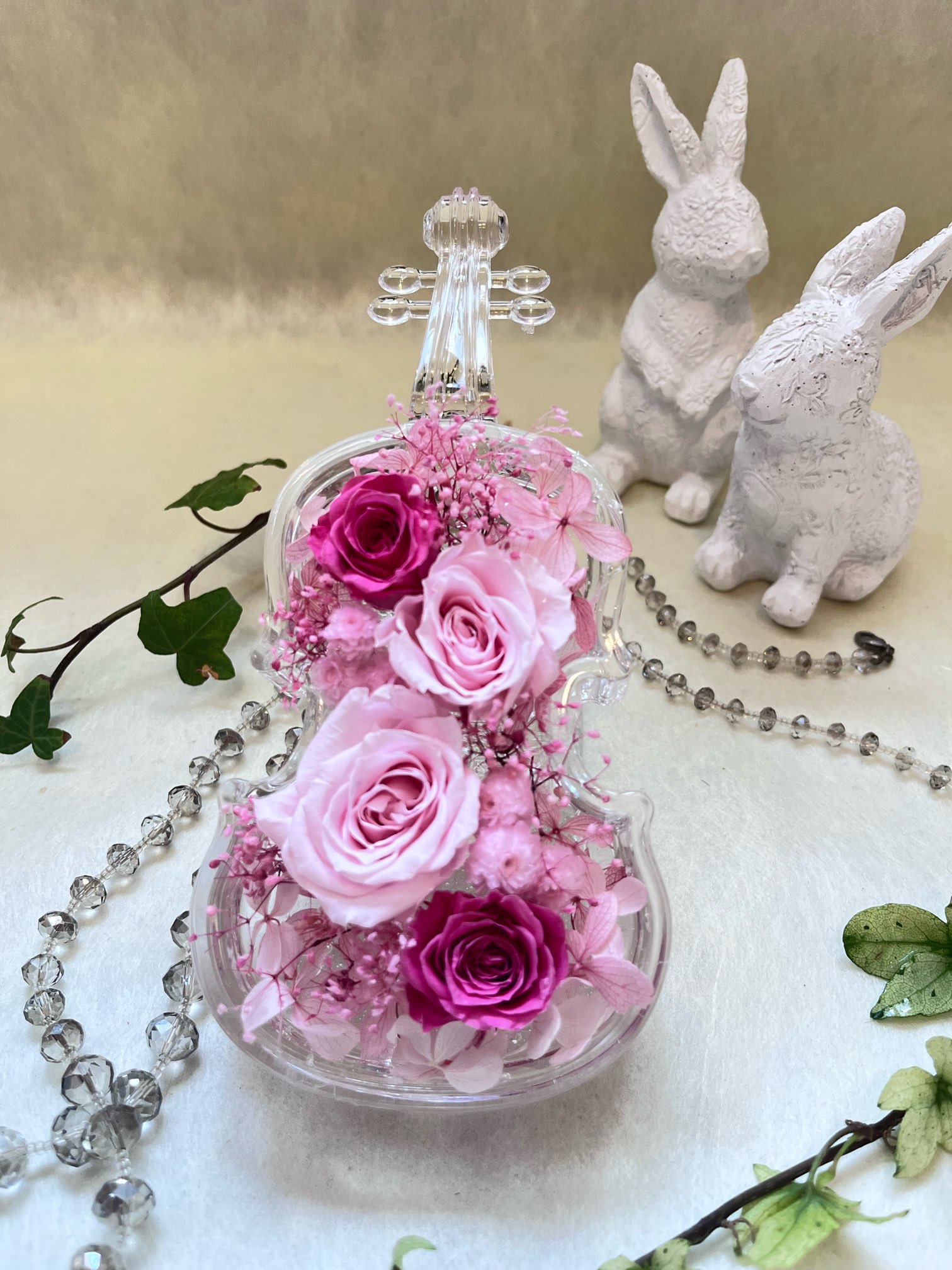 【プリザーブドフラワー】チェロ　バイオリン　【3000円ギフト 】プレゼント　発表会　お祝い　お誕生日　結婚祝い　母の日　卒業　退職　 ピンクのサムネイル