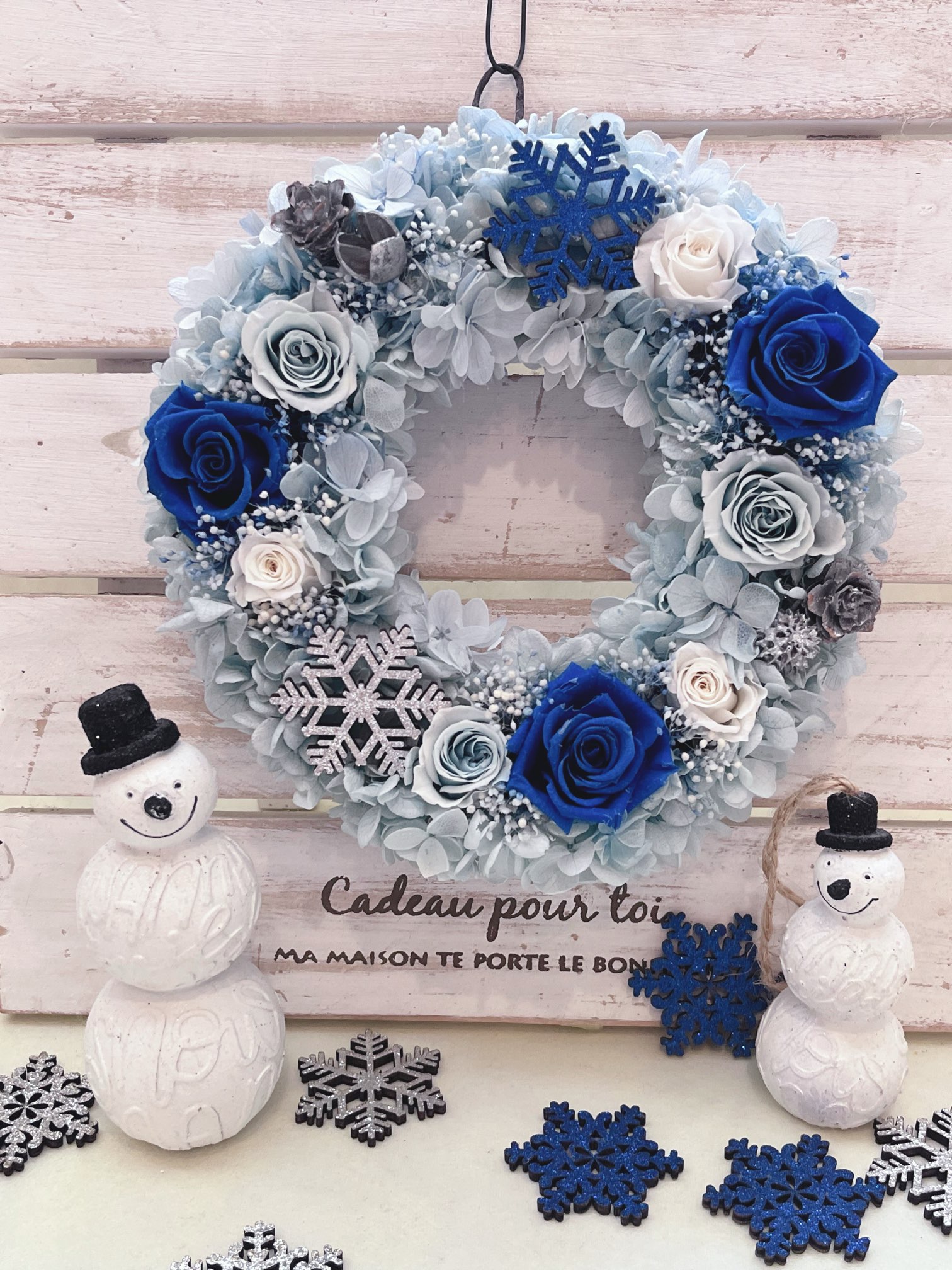 クリスマスリースギフト青ブルー雪の結晶