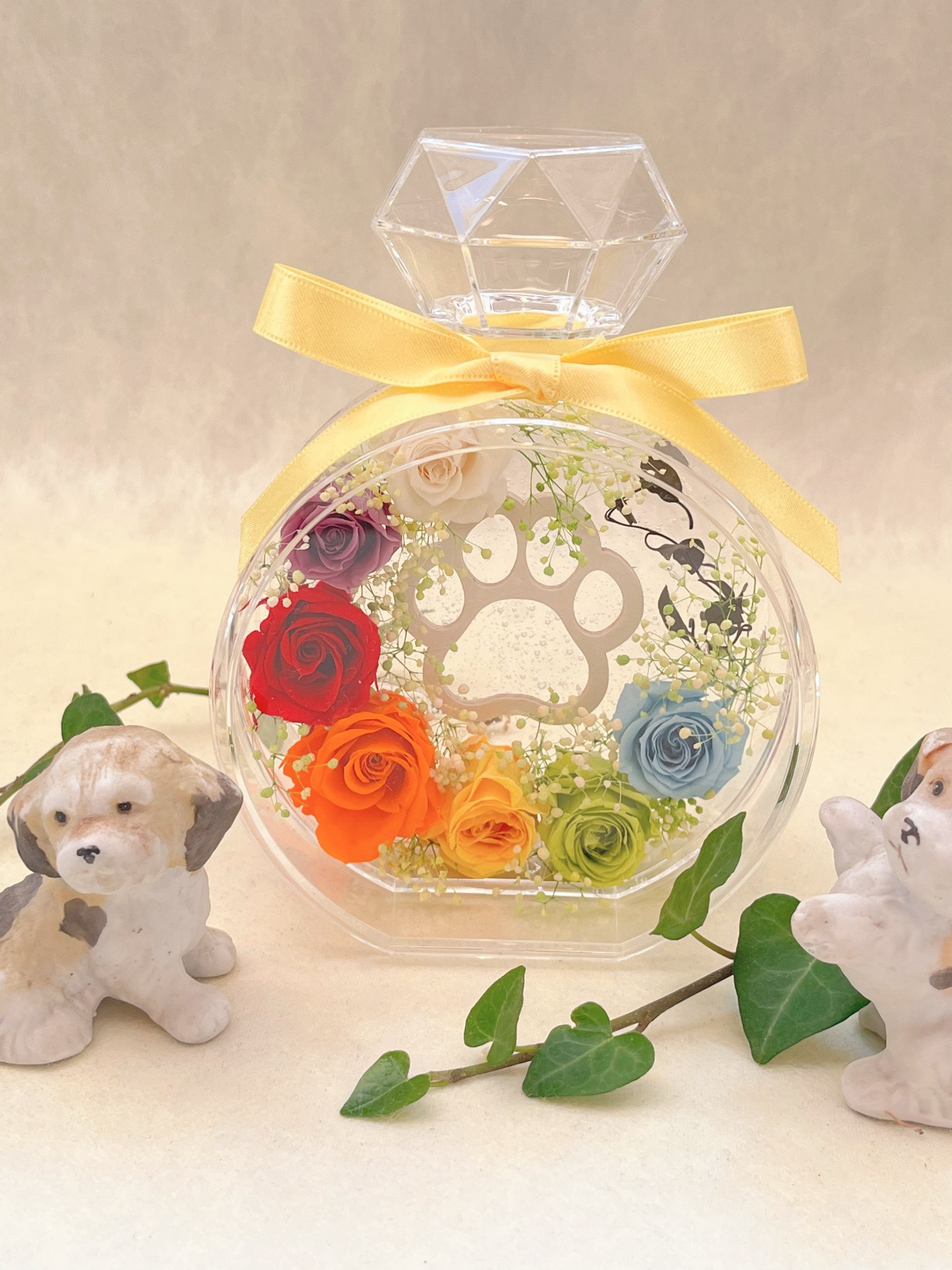 【プリザーブドフラワー】香水瓶 ギフト プレゼント ペット お供え 虹 レインボウ 母の日 お誕生日
